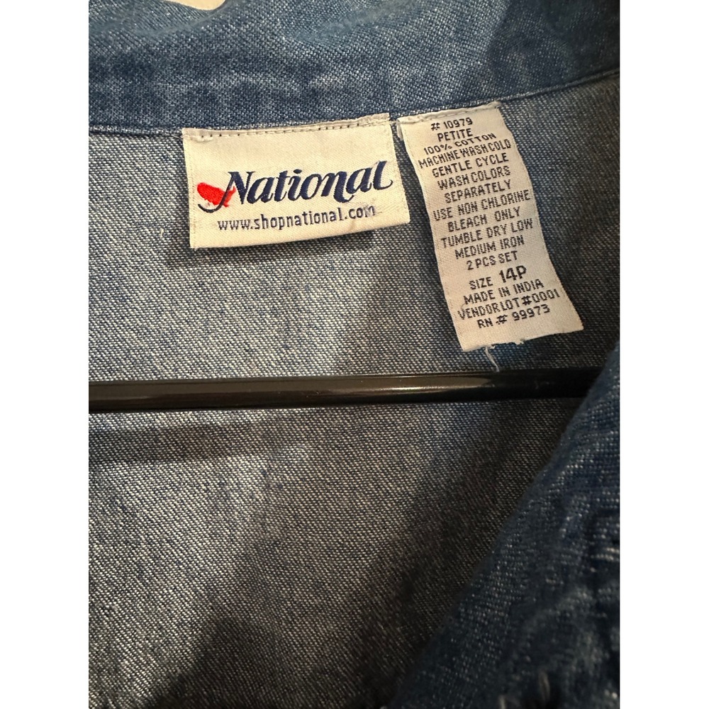 National Denim Embroidered Floral Paisley Button Front Shirt Jacket Blue 14P - Picture 4 of 5